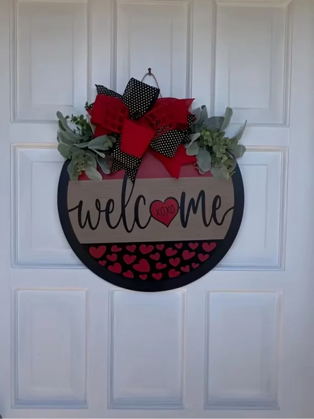 Red & Black Heart Welcome Wreath Door Hanger